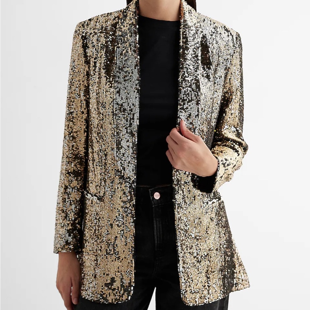 Sequin open front boyfriend blazer